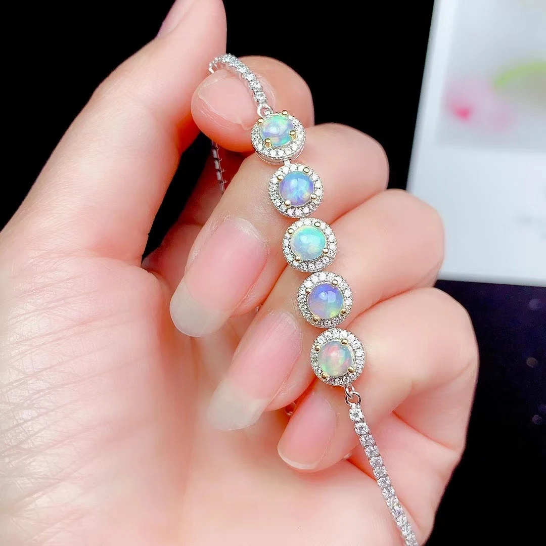 KJJEAXCMY fine jewelry S925 sterling silver inlaid natural opal new Girl's popular hand Bracelet Support test
