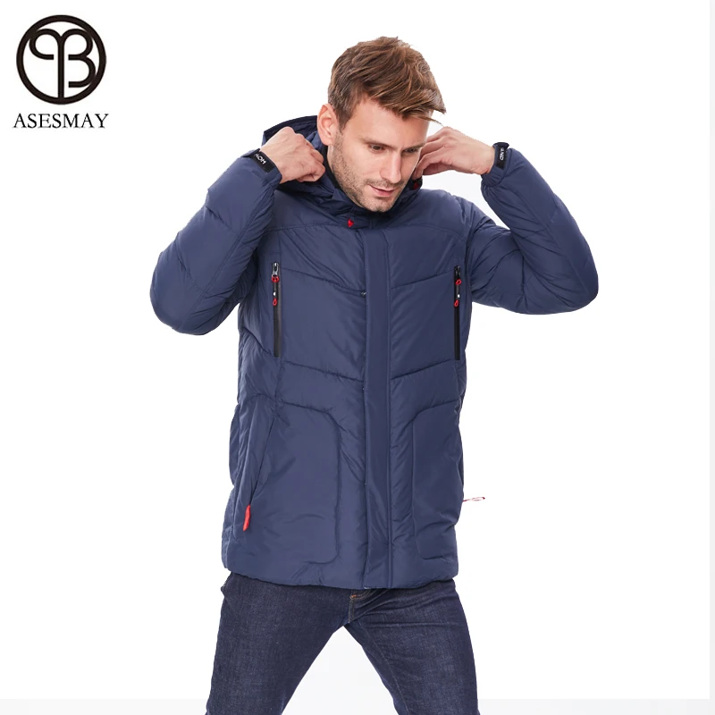 Asesmay 2019 High Quality Men\'s Winter Jacket Warm Windproof Casual Outerwear Thick Medium Long Hooded Coat Men Winter Parka