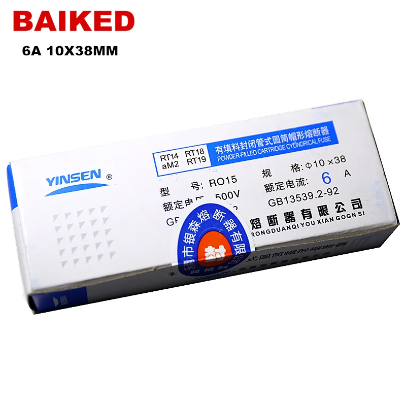 Ceramic fuses 10*38MM R015 RT18 AM2 gG RO15 6A 500V ∅10X38MM short circuit protection cylinder cap shape