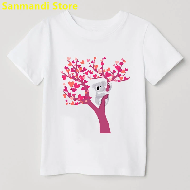 Lovely Koala Tree Animal Print Tshirt Girls Summer Tops Tee Shirt Kids Clothes T Shirt Harajuku Shirt Kawaii Children Clothing