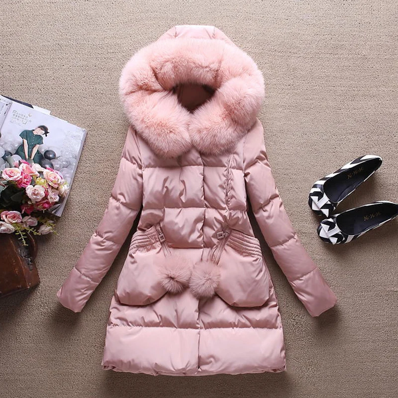 

Winter Women's Jacket Long Coat Female 90% Duck Down Parka Real Fox Fur Hooded Outwear Doudoune Femme LWL1225