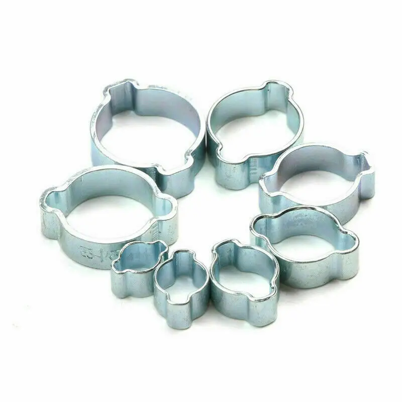 80PCS DOUBLE EAR CLAMP O CLIPS-Crimp Clip Air Silicone Petrol Water Fuel Hose Pipe Stainless Steel Hose Clamps Cinch Clamp Ring