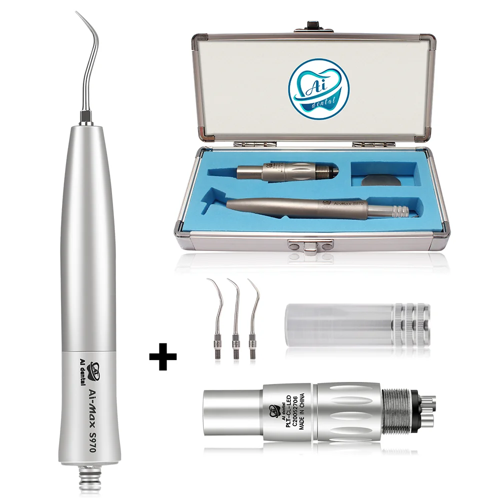 

Dental ultrasonic air scaler handpiece set AI-S970-NCL4 Nozzle kit stainless steel multi function sonic hand piece without optic