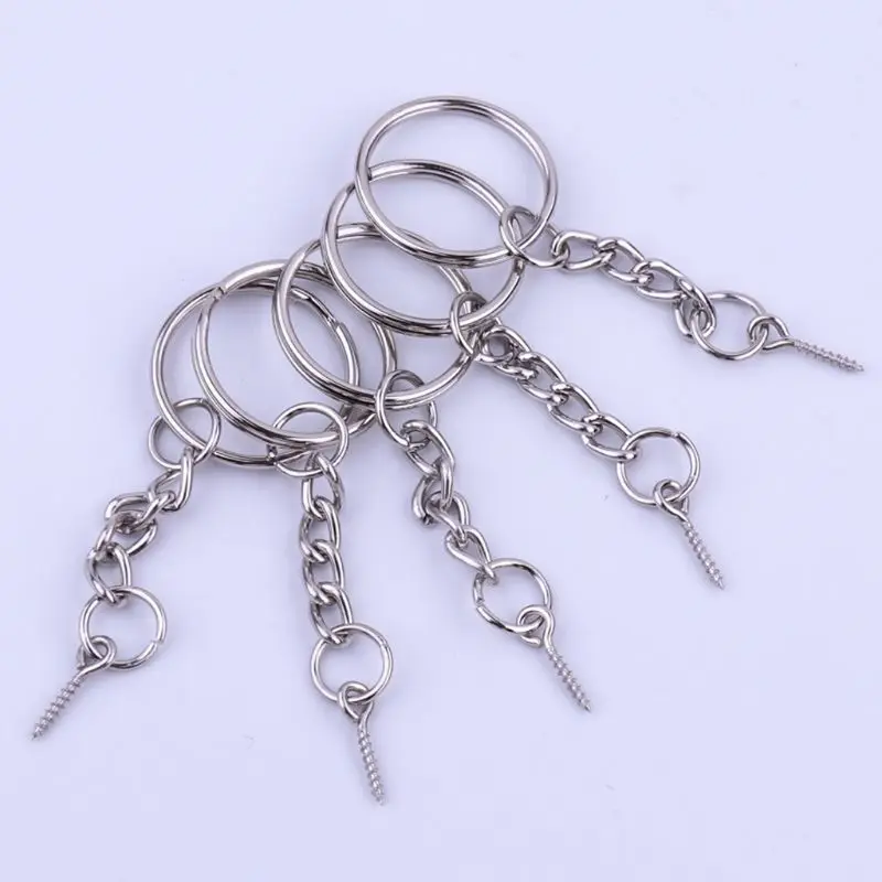 50Pcs Screw Eye Pin Key Chains With Open Jump Ring Chain Extender Eye Pins Split Keyring Jewelry Making Findings