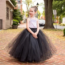 Girls Black Fluffy Long Tutu Skirts Infant Toddler Handmade Dance Pettiskirts Underskirts Kids Christmas Party Costume Skirts