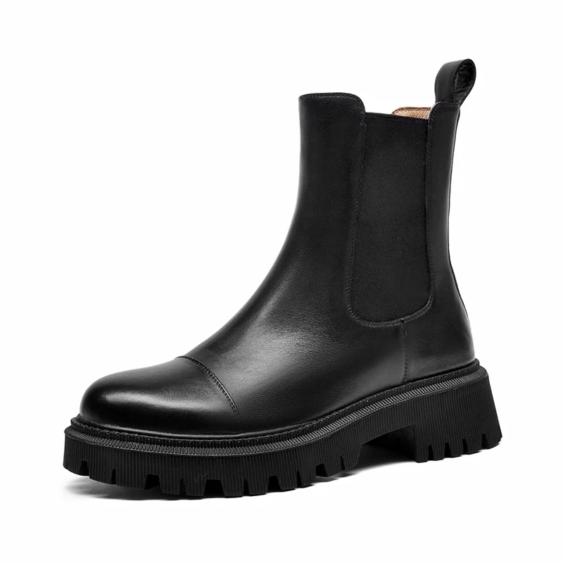BeauToday kostki Chelsea Boots dla kobiet buty z zaokrąglonym czubkiem z gruba podeszwa oryginalna skóra bydlęca dla pań babie lato B02379 — zdjęcie 2