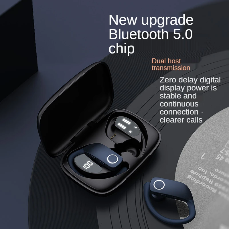 Bluetooth headset real wireless noise reduction waterproof digital display semi in ear TWS sports Earphones