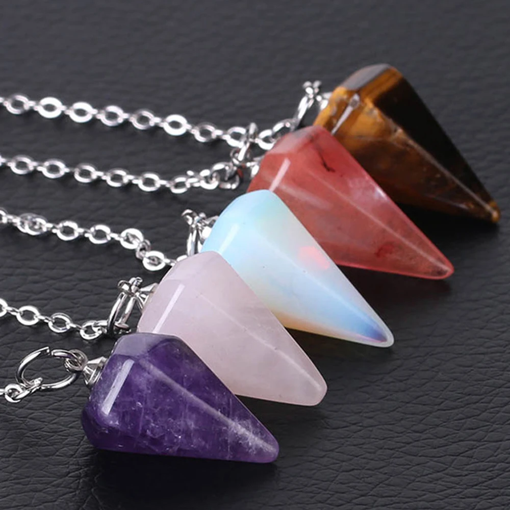 1PC Small Size Reiki Healing Pendulums Natural Stones Pendant Amulet Crystal Meditation Hexagonal Pendulum for Men Women Jewelry