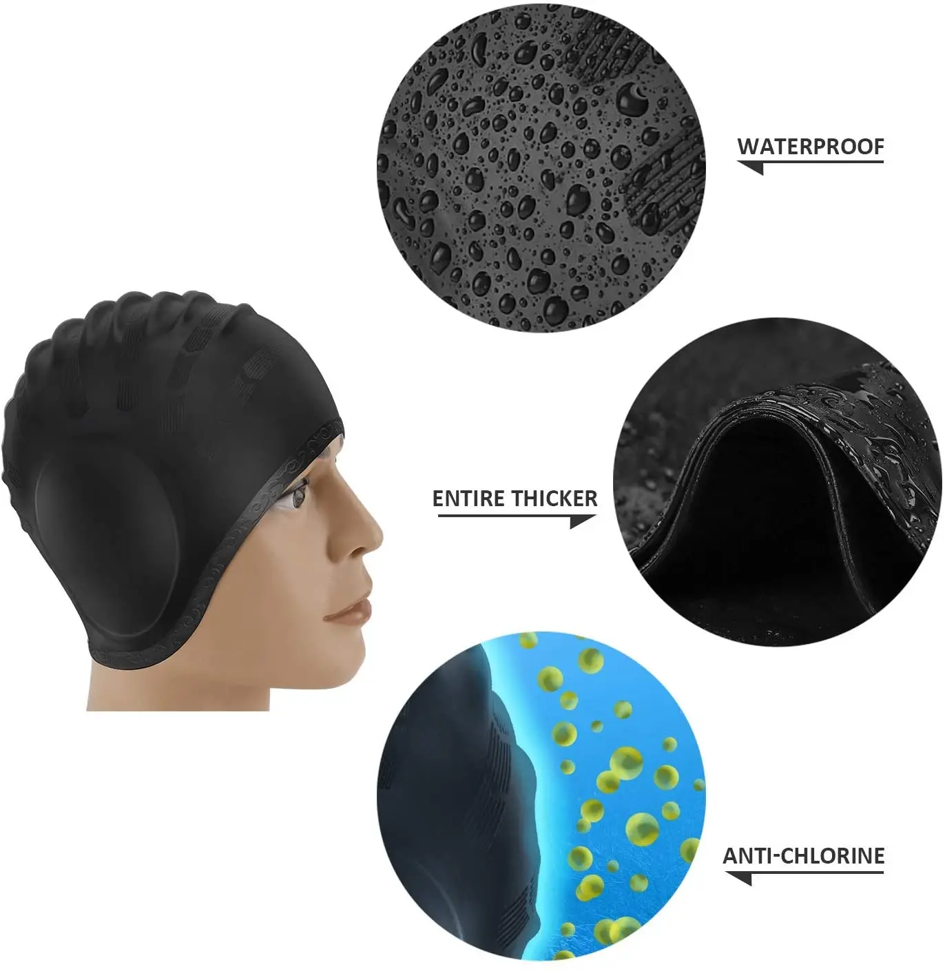 Adultes bonnets de natation hommes femmes casquette de piscine en Silicone protection des oreilles chapeaux de bain pour la plongée longue et courte couleur Pure chapeau étanche