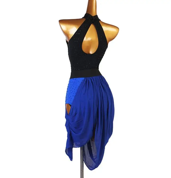 Vestido de baile latino para mujer, azul y negro vestido de baile, vestido de Tango Flamenco, Rumba, ChaCha, vestido de competición Latino azul lq219