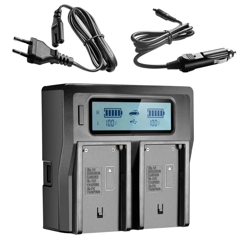 Probty NP-F970 Dual Channel Digital Camera Battery Charger with LCD Display for Sony NP-F550 / F750 / F950 / NP-FM50 / FM500H /