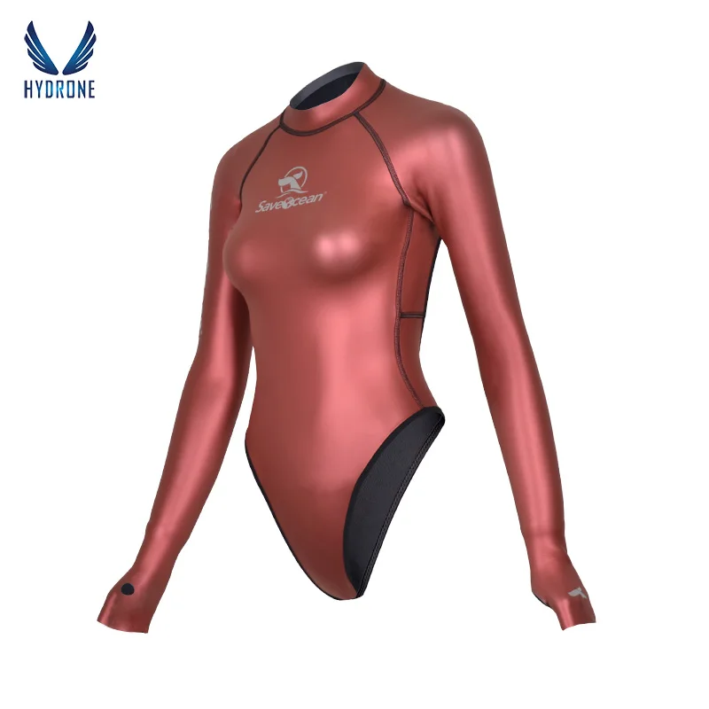 SaveOcean 2mm Long Sleeve Backless T-Back Bikini One Piece Wetsuit Freediving Sun Protection Surf Suit Female Swim Suit Swimwear