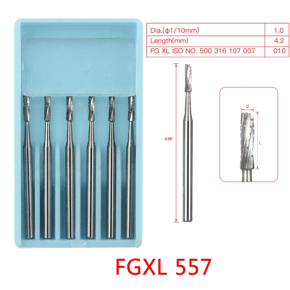 1Pack 25mm FGXL4/ 6 / 8/ 557 Azdent Dental Drills Surgical Carbide Cutters Finishing Tungsten Burs  High Speed Handpiece