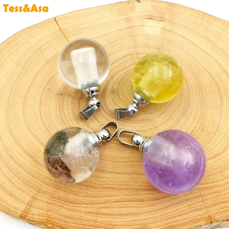 Natural Crystal Gems stone Round Ball Aromatherapy Hollow Locket Jewelry For Perfume Fragrance Essential Oil Diffuser Necklace