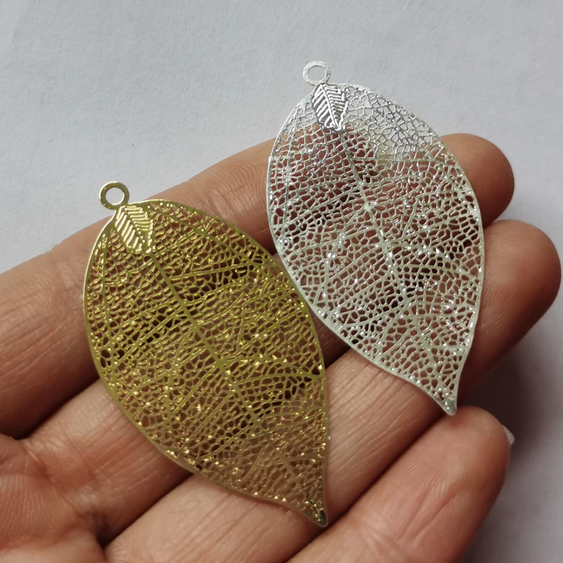 6pcs Light gold Color Big Leaves Charms Silver plated leaf  Filigree Charm Earring Brass Pendant Jewelry DIY Earring