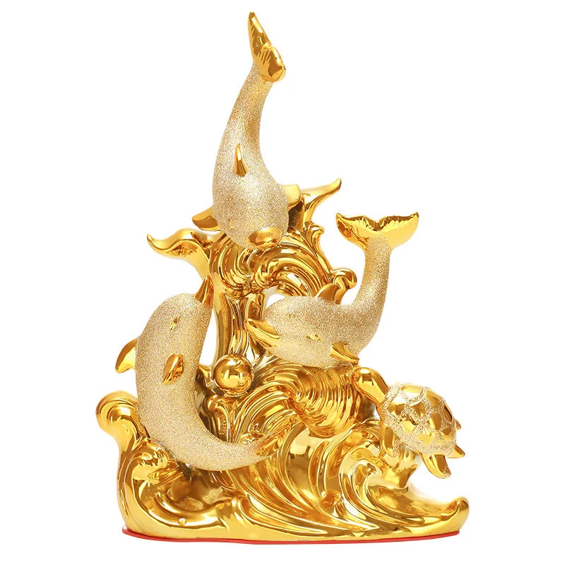 

Office Decorations Lucky Decorated Crafts Ceramic Gold Dolphins Creative Room Handicraft Porcelain Figurines Decorations