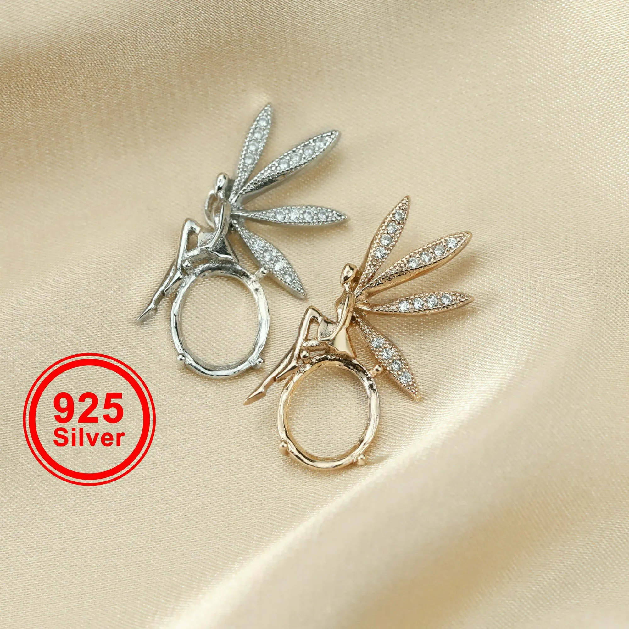 

1Pcs 10x12MM Oval Prong Pendant Settings Elf Fairy Rose Gold Plated Solid 925 Sterling Silver Charm Bezel Tray 1421141