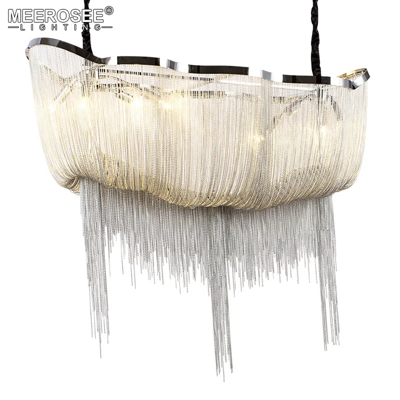 

Modern Chandelier Lighting Aluminum Chain Vintage Silver Pendant Hanging Lamp Lustre for Living room Hotel Indoor Light