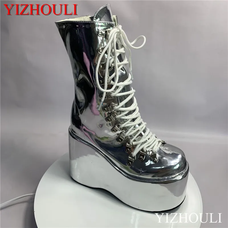 Stylish wedge heels, banquet stage performance style busker style custom ankle boots, 12.5cm model pole dancing shoes