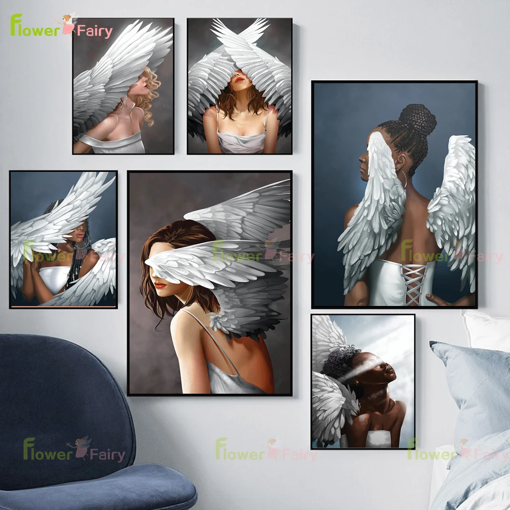 

Fairy Wings Girl Vintage Sexy Women Wall Art Canvas Painting Nordic Poster Wall Pictures For Living Room Home Decor Unframed