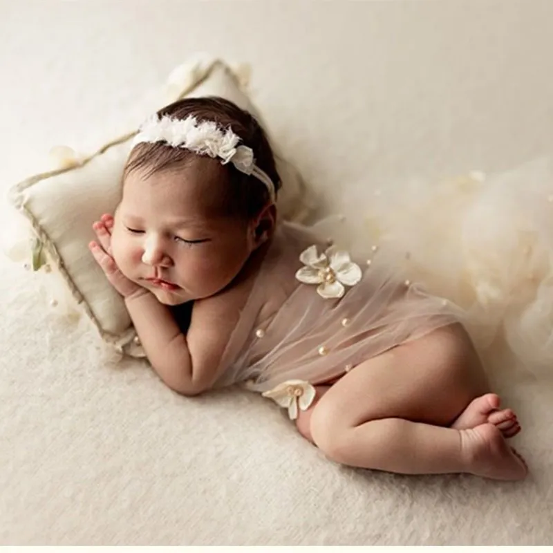 Newborn lace wrap photography props,baby floral bead net yarn blanket photo props