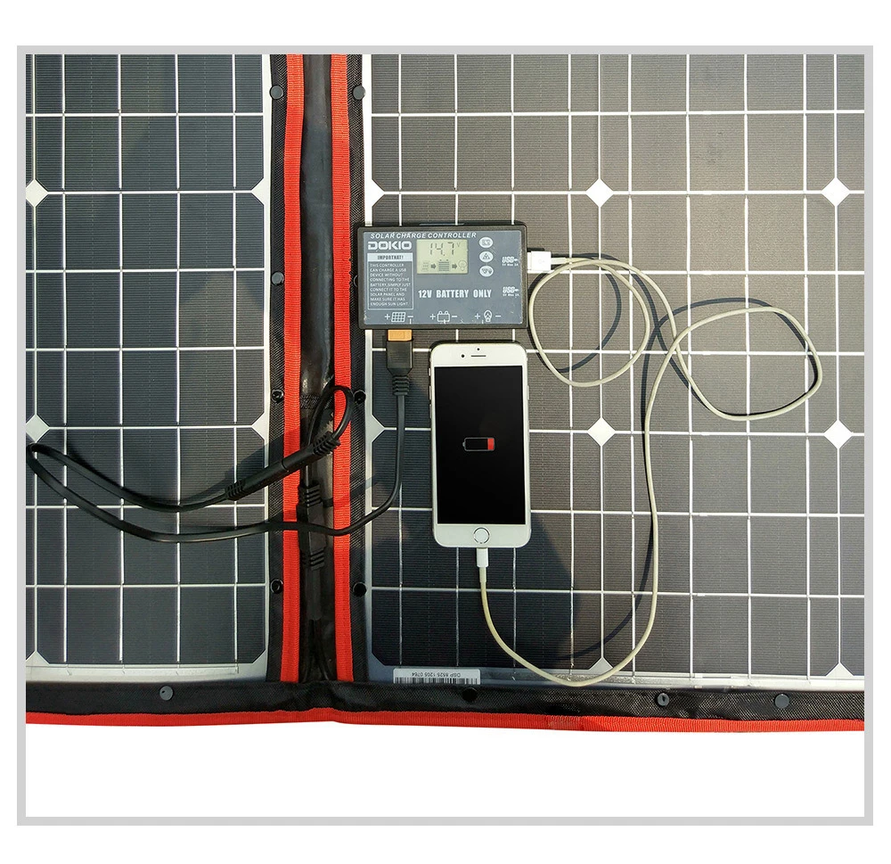 Dokio 100W (50Wx2Stk) Flexibles Faltbares Mono-Solarpanel für Reisen & Boot & Wohnmobil Hochwertiges Tragbares Solarpanel China – Detail 10
