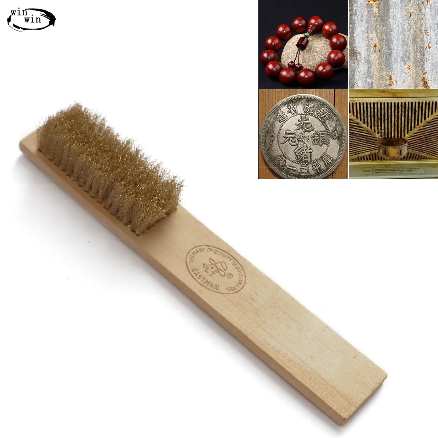 1 Piece Copper Wire Brush - Brass Wire Copper Brushes with Wooden Handle for Polishing or Surface Texture Removal on Soft Metals