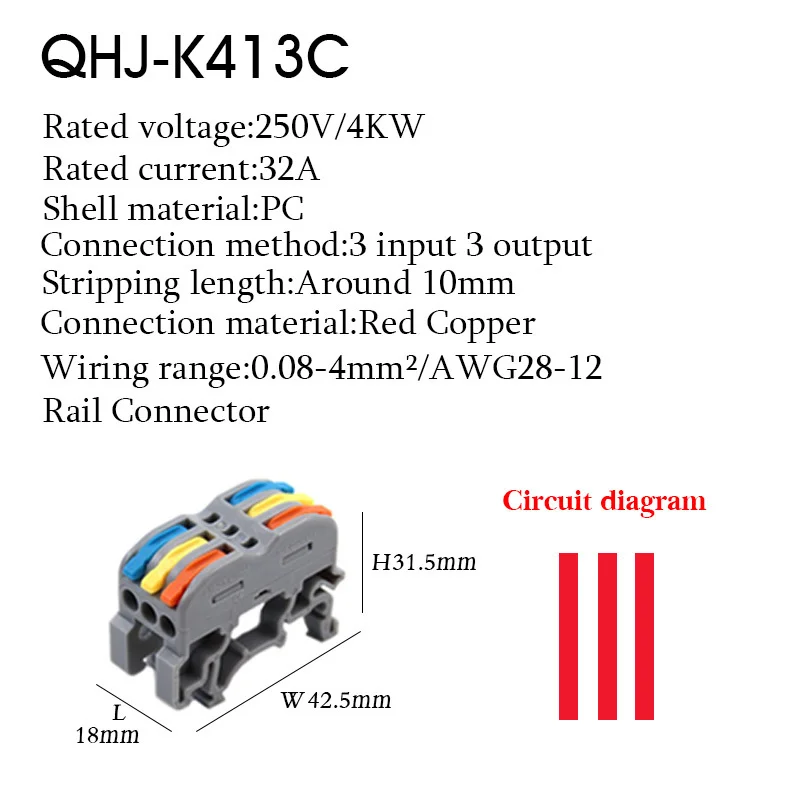 Wire Electrical Din Rail Connectors Fast Universal Compact Conductor Wiring Cable Connector LED Push-in Butt Terminal Block 2Pin