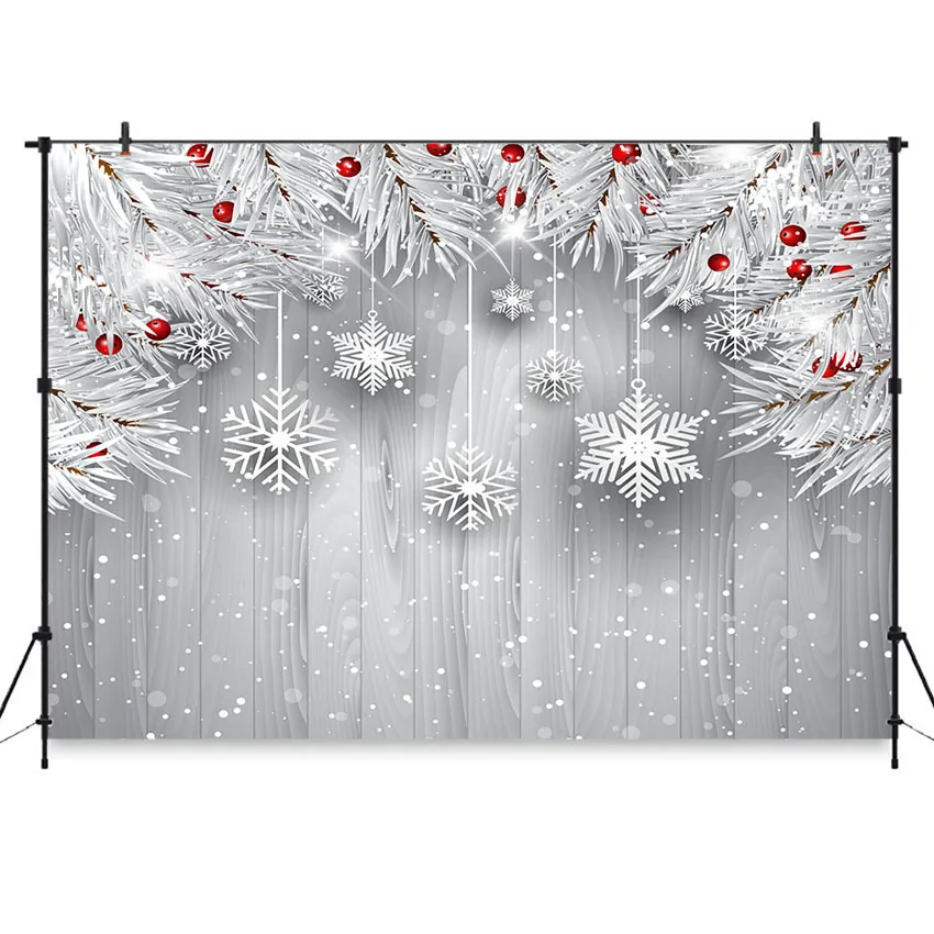 

Christmas Backdrop Winter Silver Snowflake Wood Board Decorations Happy New Year Winter Season Baby Photo Background Photo Booth