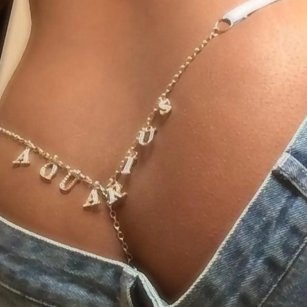 Cinturón de cadena con letras y diamantes de imitación para mujer, joyería personalizada, Color plateado, para el cuerpo