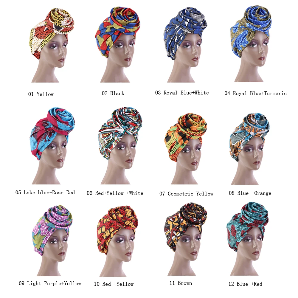 2025 New Fashion Bonnet Women African Floral Print Ankara Bonnet Hat Ladies Turban Big Flower Cap Head Scarf Beanies Wrap Indian