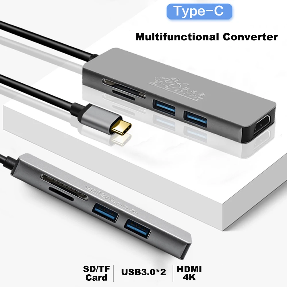 PCER USB-C HUB tipo C HUB a USB 3.0 tipo c adattatore HDMI lettore di schede SD/TF HUB tipo-c convertitore 5 in 1 Thunderbolt 3