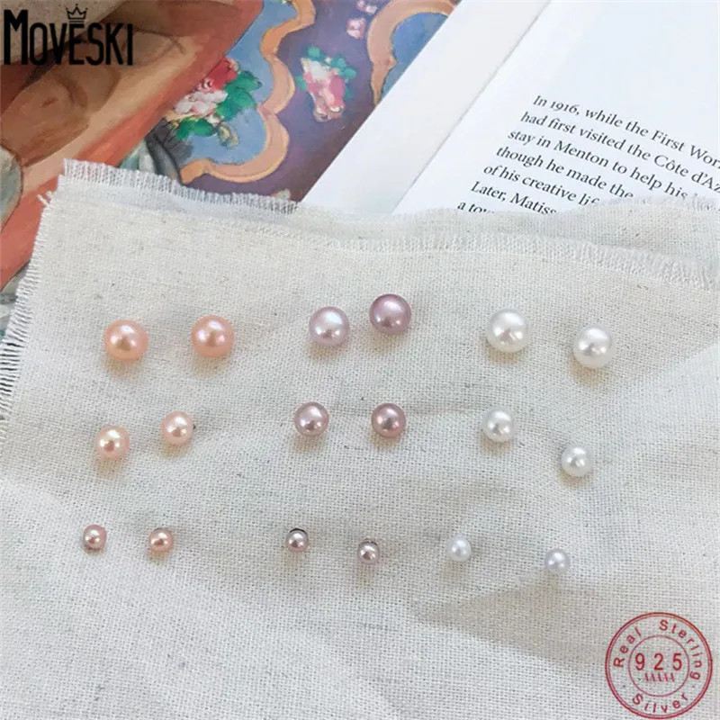 

MOVESKI 925 Sterling Silver Natural Freshwater Pearl Small Earrings For Women Simple Elegant Jewelry Wedding Party Gift