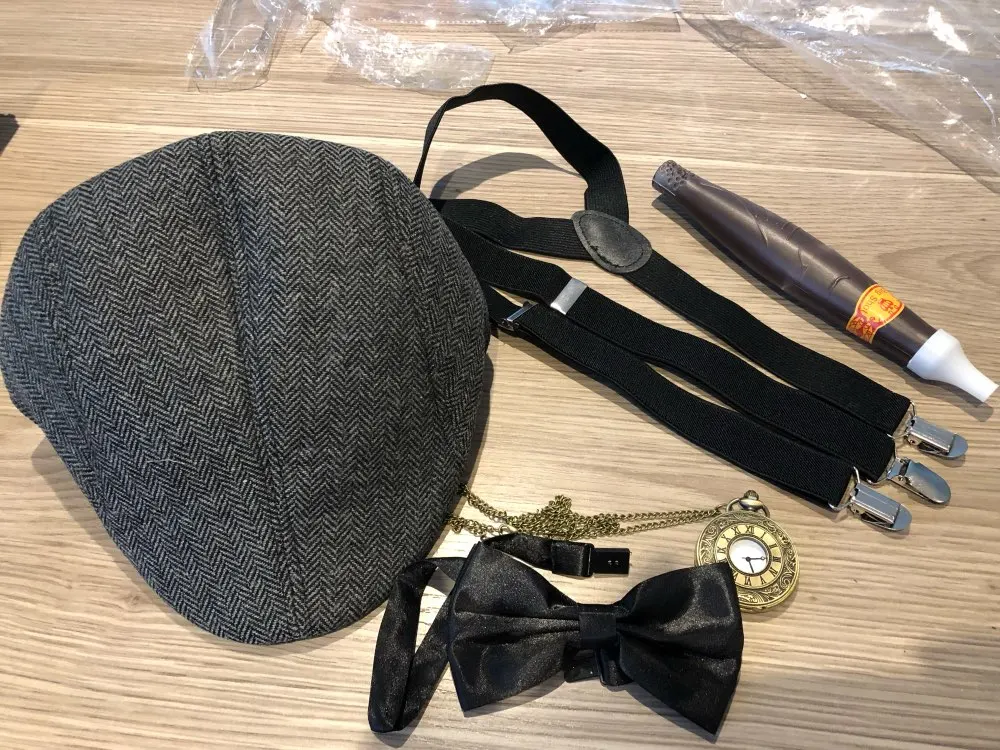 1920s Mens Gatsby Gangster Costume Accessories Set 30s Manhattan Fedora Hat Suspenders pocket watch