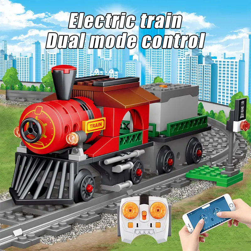 KAIYU City treno elettrico telecomando Building Block RC track veicolo ferroviario mattoni regali giocattoli per bambini