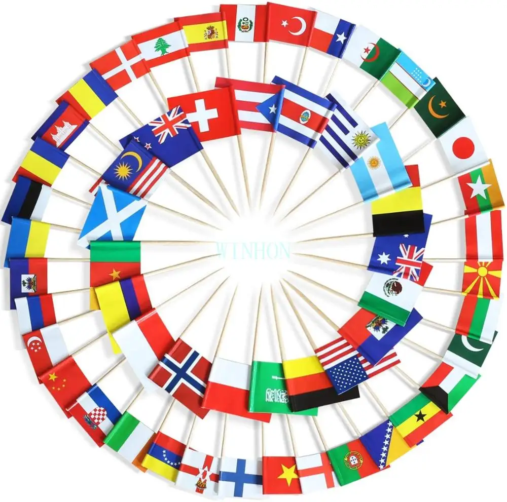 

World Flag Toothpick flags Box of 100 Country Flags Dinner Cake Toothpicks Cupcake Decoration Fruit Cocktail Sticks Party