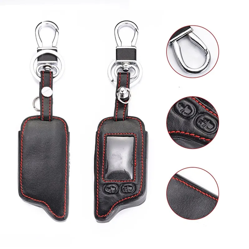 Leather car Key Case For Tomahawk TZ-9010 SL-950 TZ-9030 TZ9031 TZ 9010 Car Burglar Alarm LCD Keychain Remote Control Cover