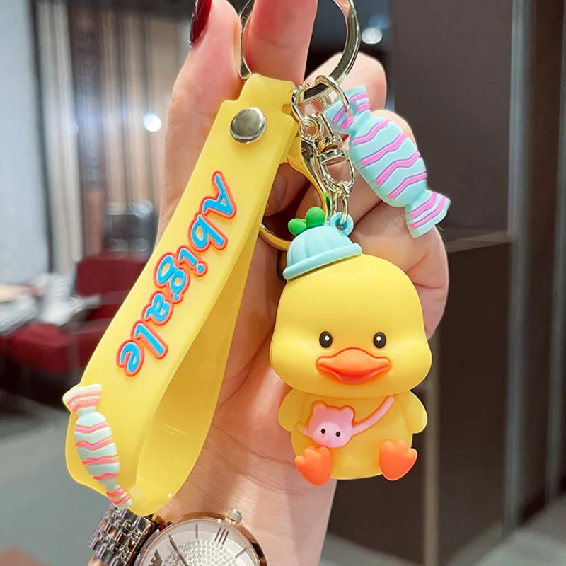 Imagem -04 - Pvc Mochila Pato Chaveiro Bonito Criativo Amarelo Rosa Patinho Doces Trinket Carro Chaveiro Mochila Pingente Boneca de Borracha Macia