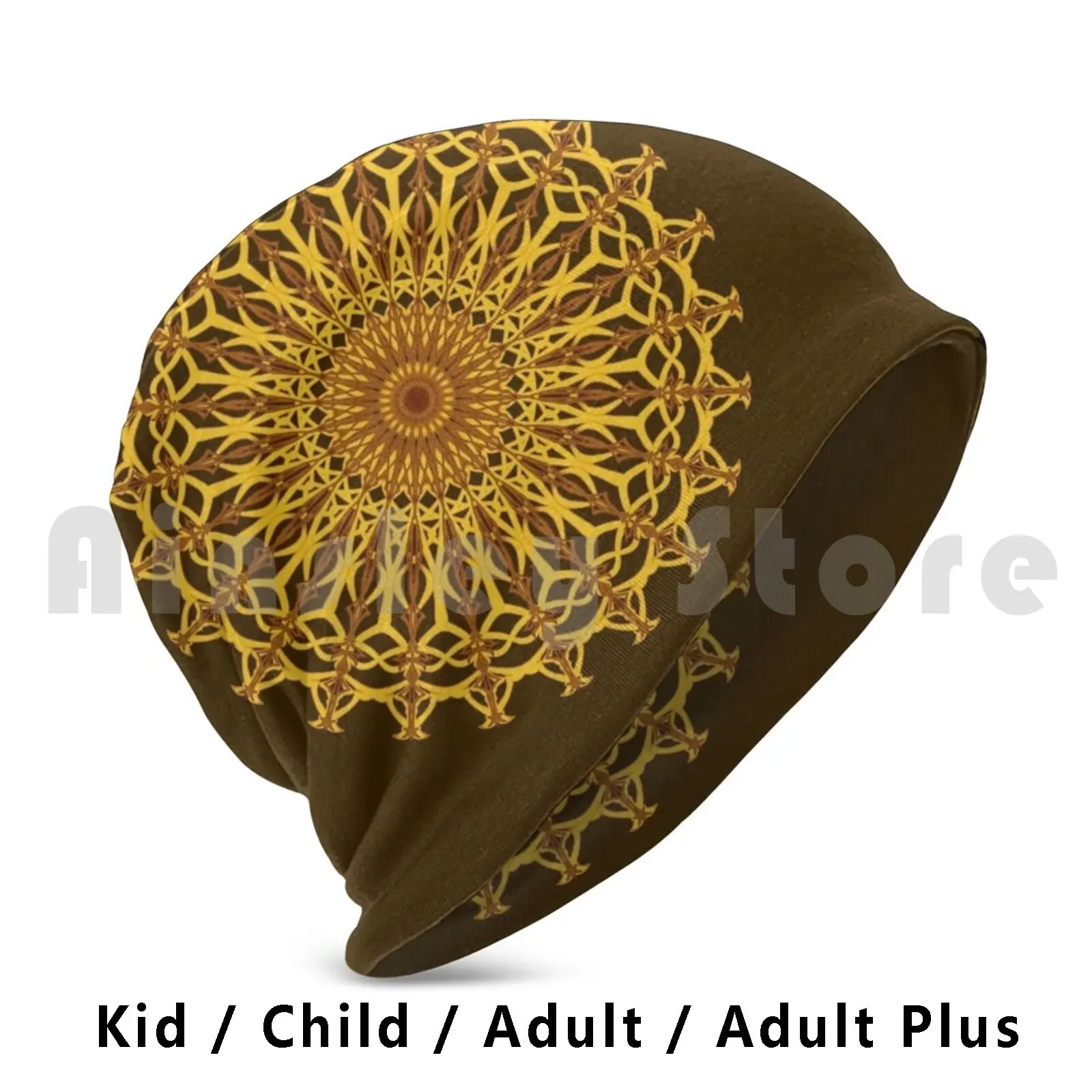 

Golden Mandala Beanies Knit Hat Hip Hop Mandala Golden Mandala Yellow Yellow Mandala Golden Golden Design