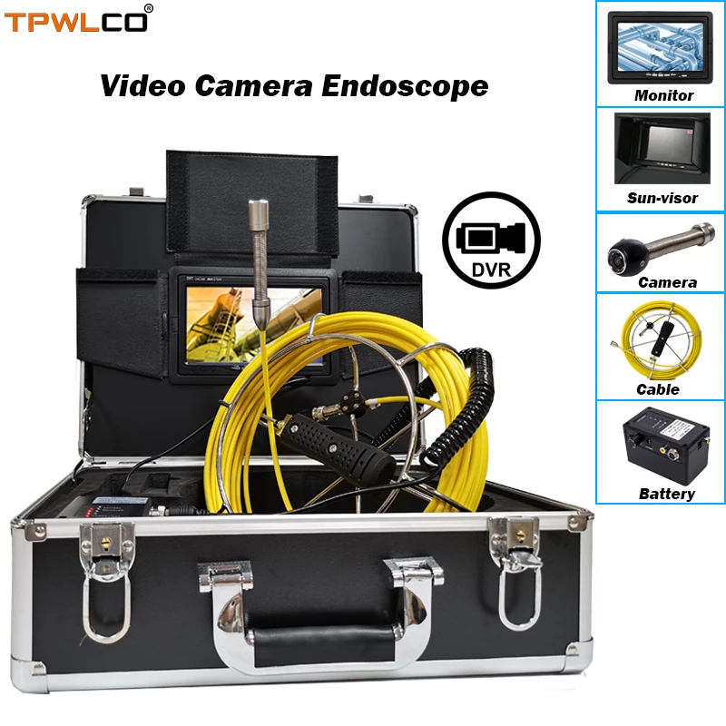 

Video Camera Endoscope Support DVR Recorder 7" TFT LCD 20m Cable 17mm Industrial Inspection System With 6pcs LEDS Lights