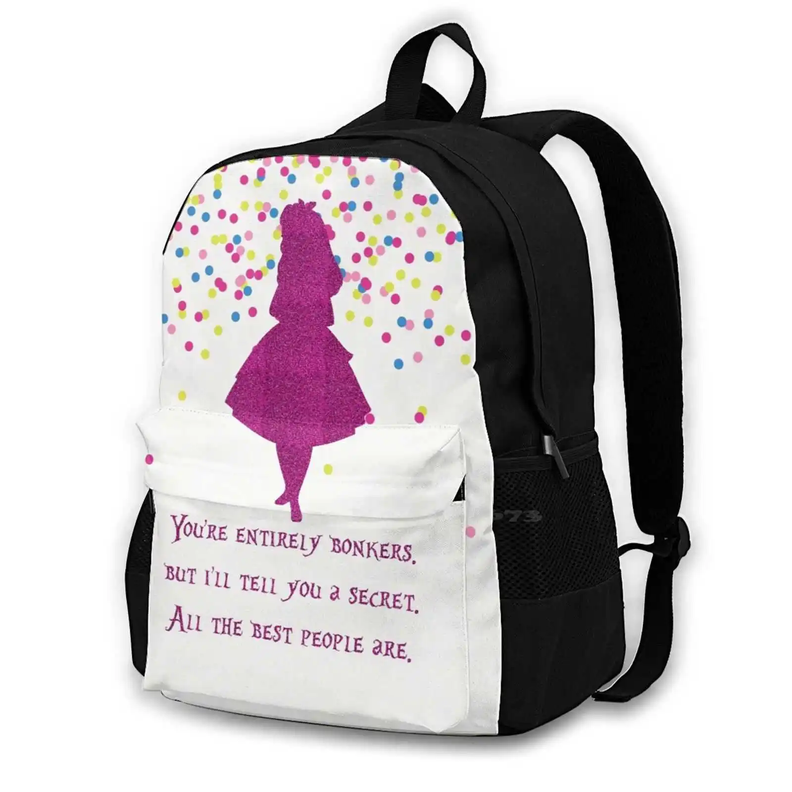 Pink Glitter Confetti Bonkers Women Men Teens Laptop Travel School Bags Through The Looking Glass Alice Lost In