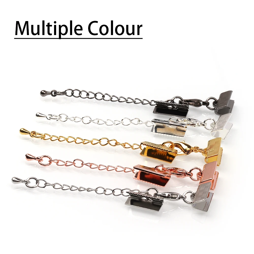 KAMAF 10PCS/PACK Jewelry Bracelet Necklace Rectangular Lobster Clasp with Long Tail Chain Leather Cord Buckle Clip