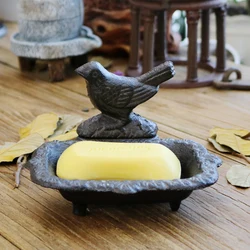 Vintage Black Cast Iron Bird Soap Dish With Three Standing Feet Country Accent Rough Handmade Tabletop Mini Metal Storage Holder