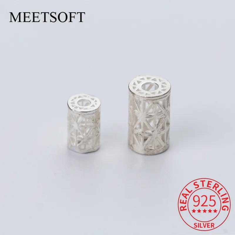 MEETSOFT 925 Sterling Silver hollow cylindrical Passepartout Spacer Beads of DIY handmade Making Jewelry components Accessory