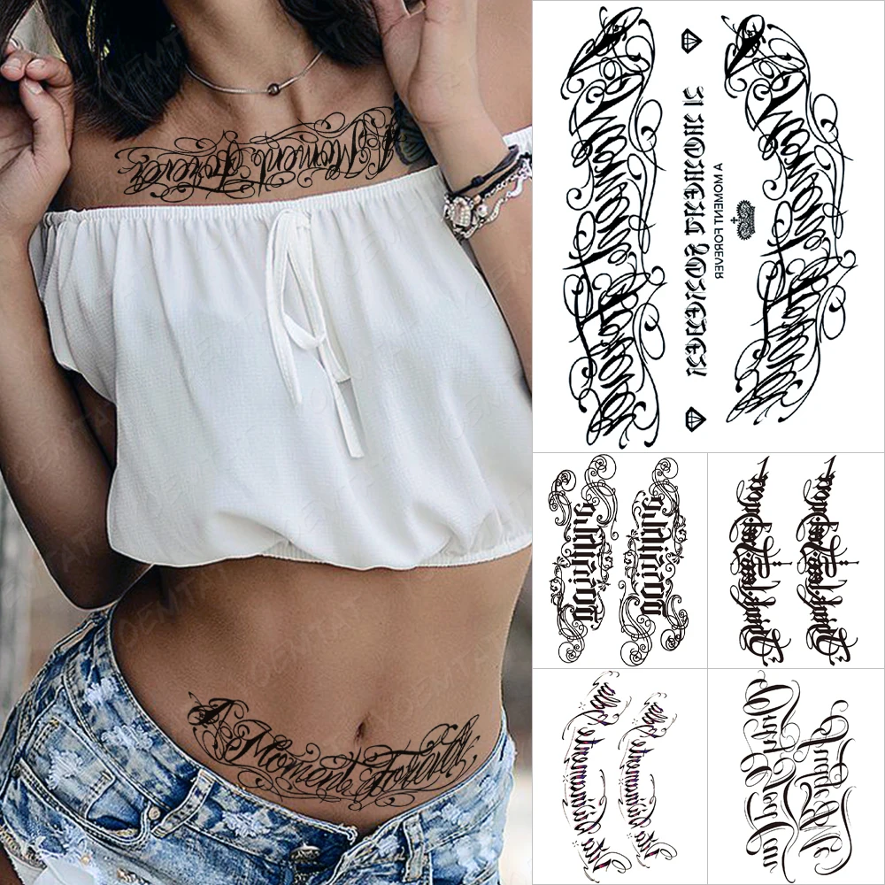 

Handwriting Font Waterproof Temporary Tattoo Sticker Text Word Chicano Lettering Body Art Arm Wrist Fake Tatoo For Women Men