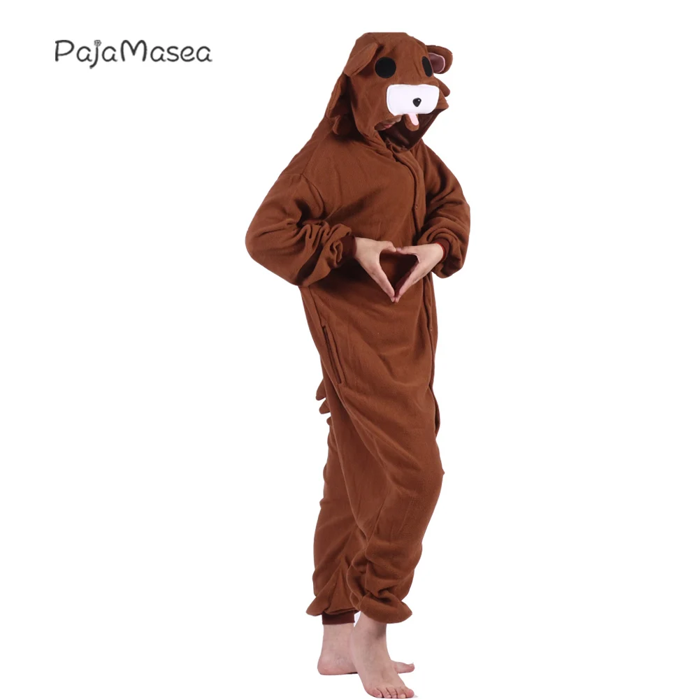 Pijama de oso de Large180-200cm Extra para hombre y mujer, mono de Animal de lana, disfraz de Halloween, mapache marrón, Kigurumi