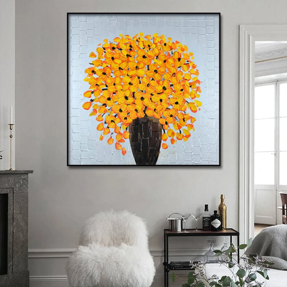 

Abstract Yellow Flower Oil Painting 1pcs Modern Home Wall Decor Canvas Picture Art HD Print Painting On Canvas for Living Room