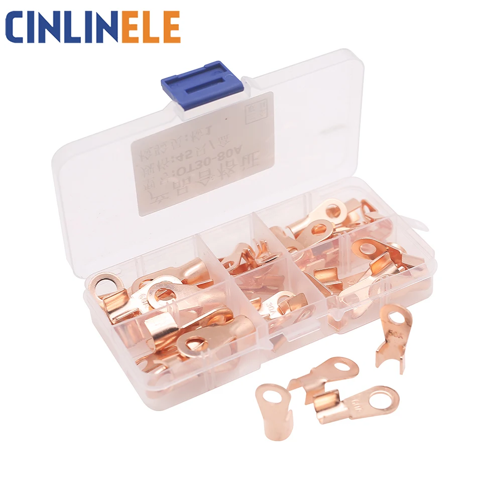 Open Barrel Wire Crimp Copper Ring Lugs Terminal Connector Assortment Kit - OT 5A 10A 20A 30A 40A 50A 60A 100A