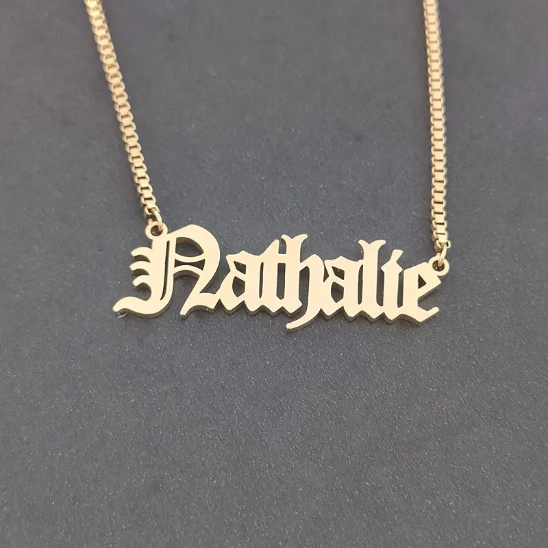 Custom Old English Name Custom Necklaces For Women Men Personalized Stainless Steel Box Chain Nameplate Choker Necklaces