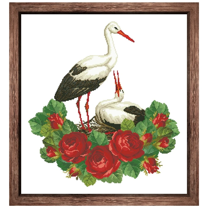 Storks cross stitch kits bird flower pattern design 18ct 14ct 11ct unprint canvas embroidery DIY needlework